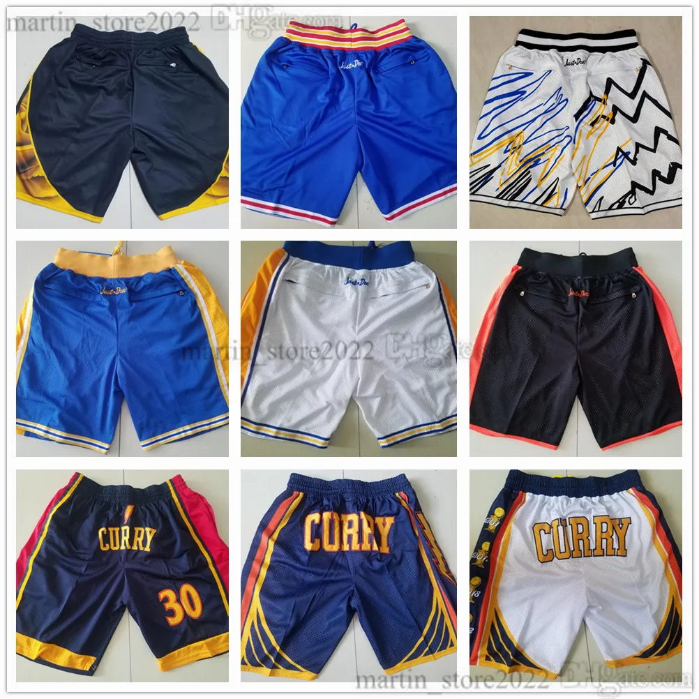 2022 Finały Basketball City Black Blue Stephen Curry 30 Szorty Klay Thompson 1995-96 Just Don Wear Sport Pant Pocket Zipper Men Drużyna Krótkie spodnie treningowe