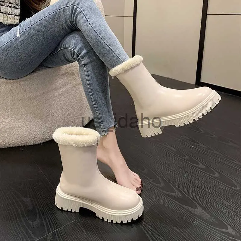 Boots White Trendy Women's Shoes 2023 New Autumn and Winter Plush and Square Heel Cotton Shoes Snow Boots Short Boots Women Shoes J230818