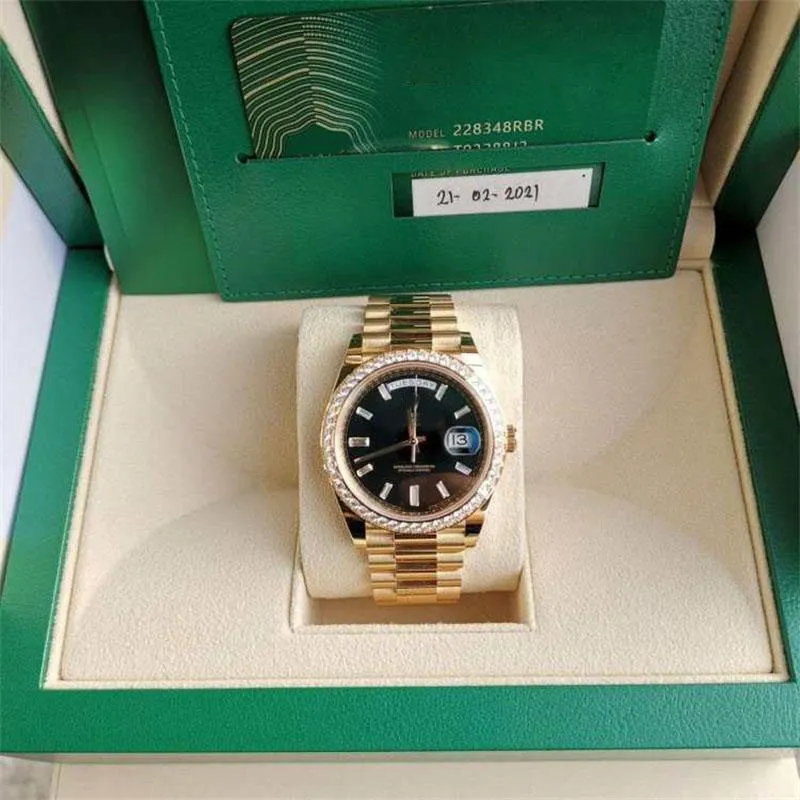 Высококачественные часы с коробочной бумагой, новая версия, Day-Date, желтое золото 18 карат, бриллиантовый ободок, 40 мм циферблат, автоматические модные мужские часы277F