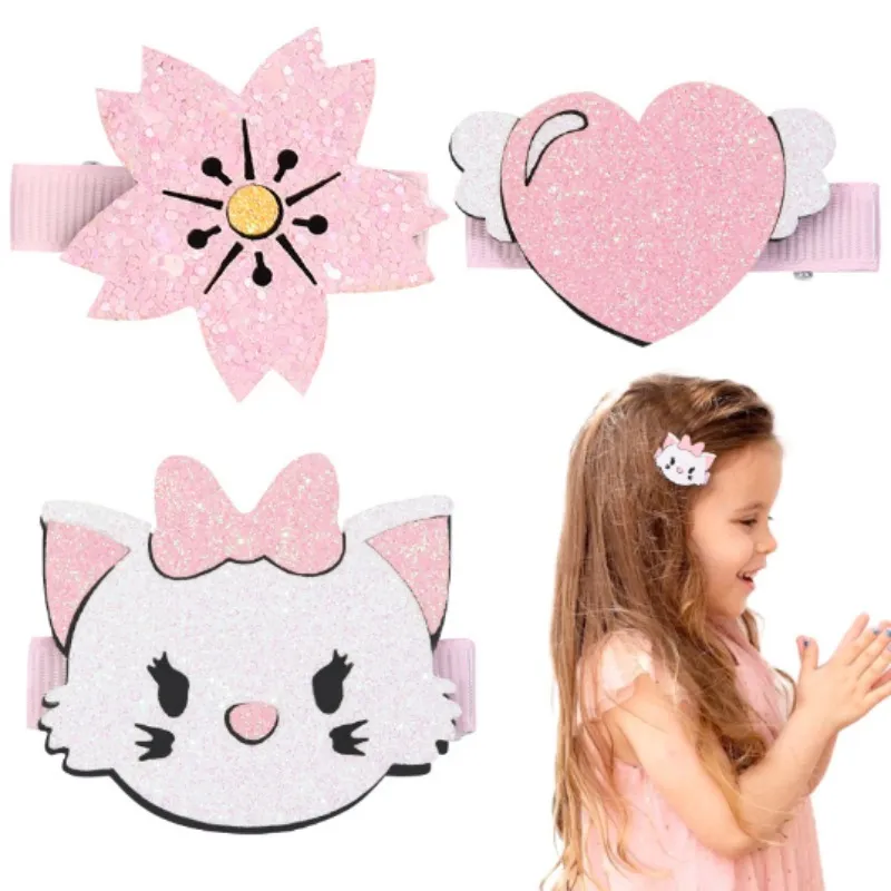 30pc / lot scintiller des paillettes Cat Splics CHIRS ROSE COEUR CHEIRS CHEURS POUR KIDS Girls Ice Cream Flower Barrettes DIY PARTER ACCESSOIRES