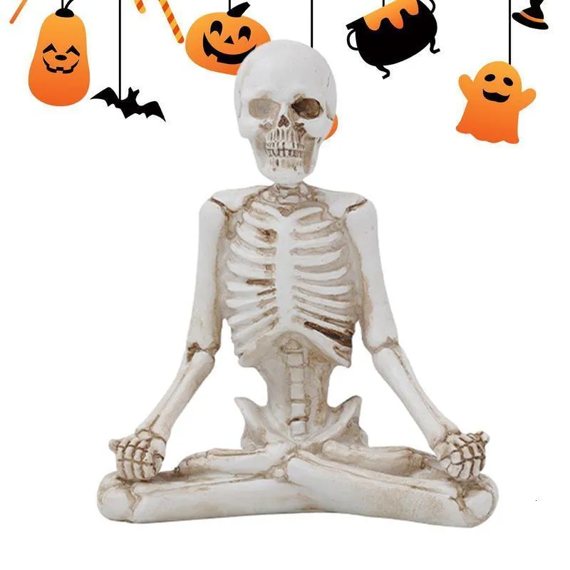 Decorative Objects Figurines Skeleton Resin Decor Scary Spiritual Sculpture Day Of The Dead Decorations Halloween Yoga Posture Statue Party Favor 230818