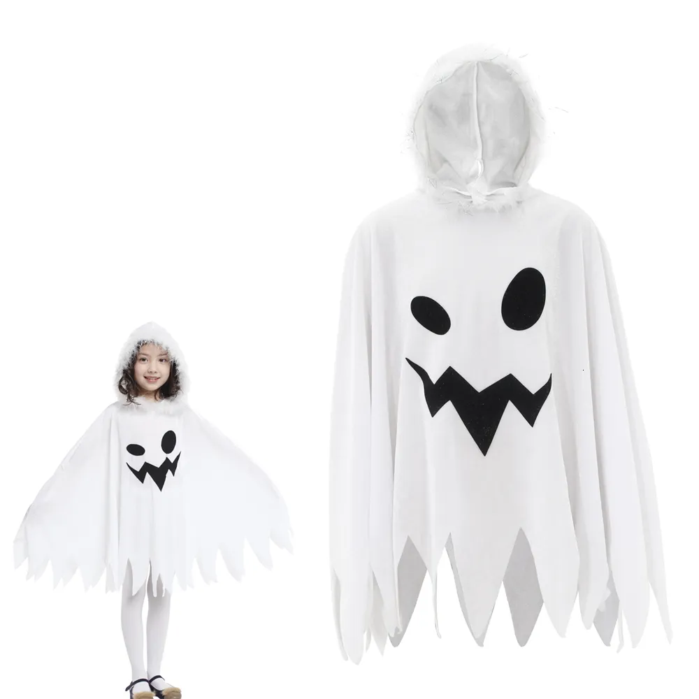 Cosplay Halloween Costume Carnaval Cape avec Capuche Fantôme Blanc pour Filles Enfants Princesse Elf Party 230818