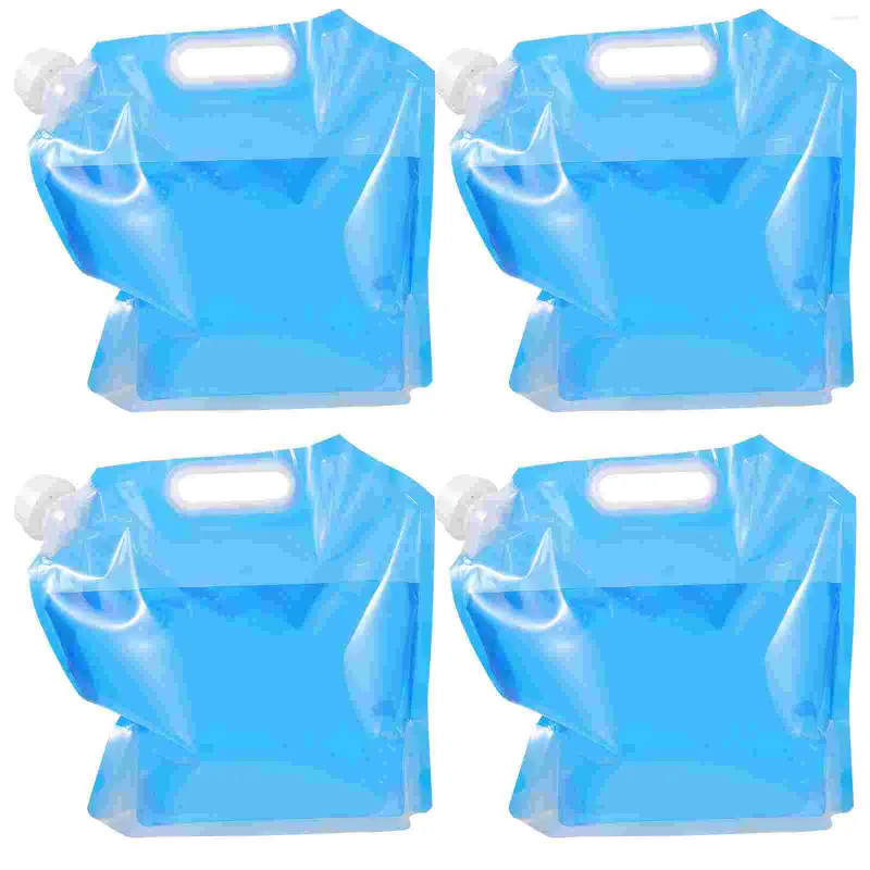 Raincoats 4 Pcs Plastic Go Containers Freezable Water No- Leak Bags For Drinking Emergency Collapsible Foldable