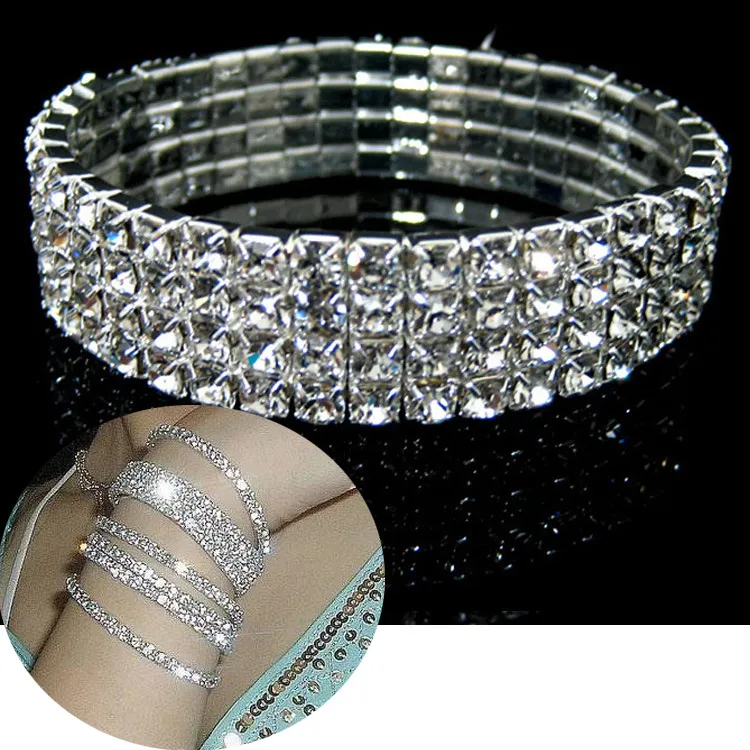 Single row of bright silver simple diamond drilling small fine mahogany wide stretch candy bracelet Silver Bracelet