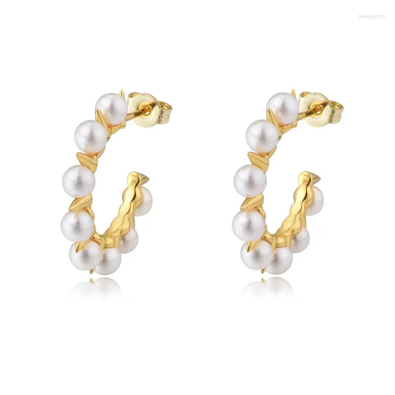 Stud Earrings Wholesale Personalized Imitation Pearl Cuff Women Shell Studs 18K Gold Plated Brass Earring Jewelry