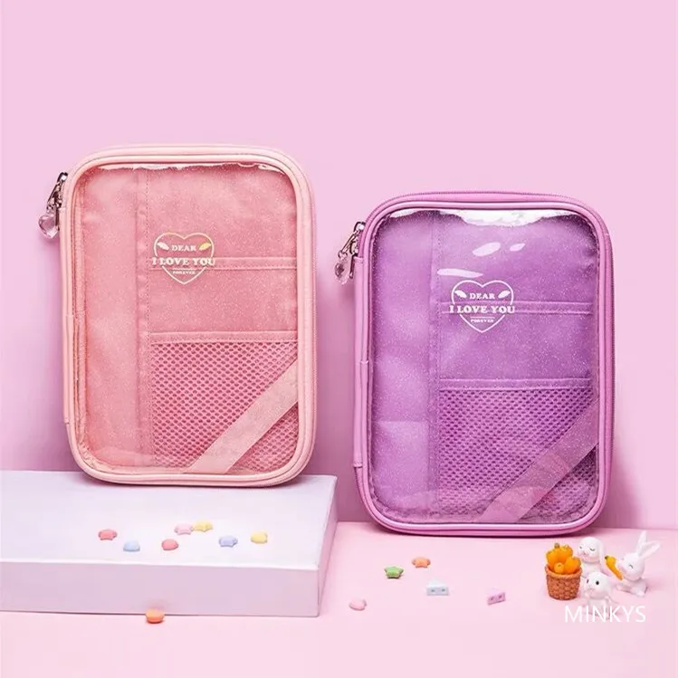 Étuis à crayons MINKYS Arrivée Kawaii Grande Capacité Papeterie Sac De Rangement Glittery Case Punch Maquillage Cadeau 230818