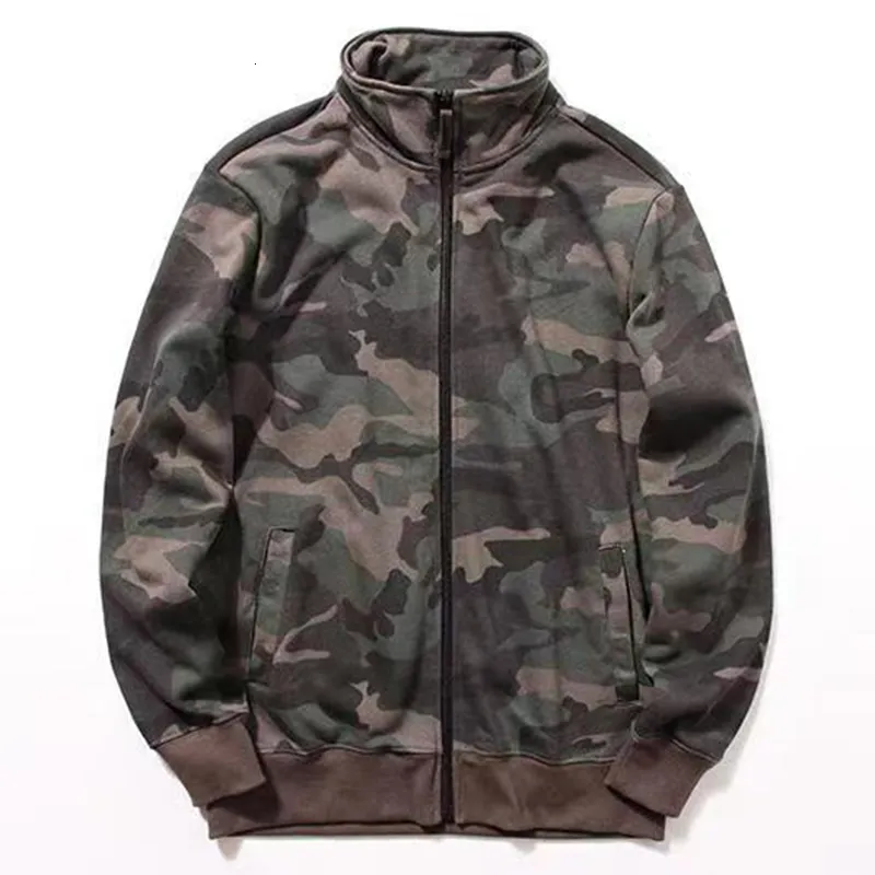 Mäns jackor Stand Collar 80 Cotton Terry Fabric Men Camouflage Jacket 2023 Spring Autumn Military Style Mens Camo Pattern Zip Up Coat 230817