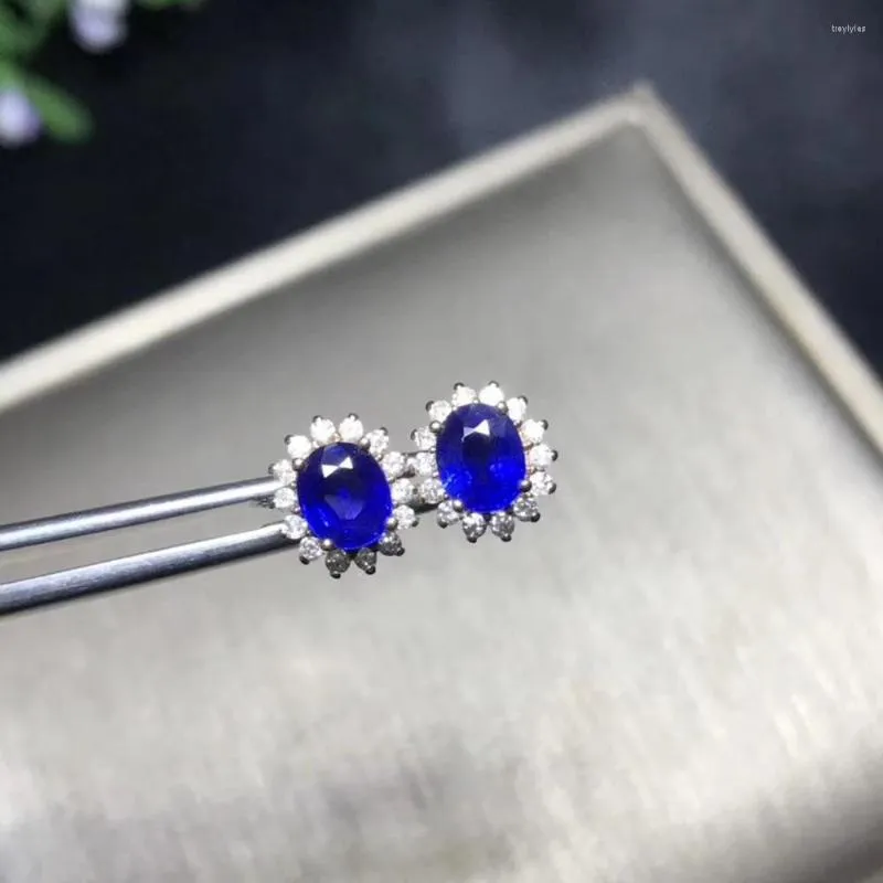 Orecchini per borchie Blue Sapphire Gemstone per donne con regalo di compleanno da ragazza naturale oro 18k