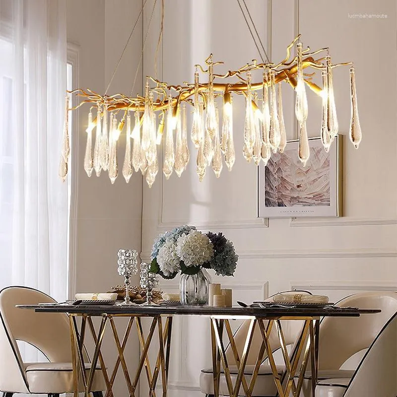 Chandeliers Glass Drop Ceiling Luxury LED Lights Post-Modern Gold Pendant Hanging Lamps Home Decoration For Dining Room Decor