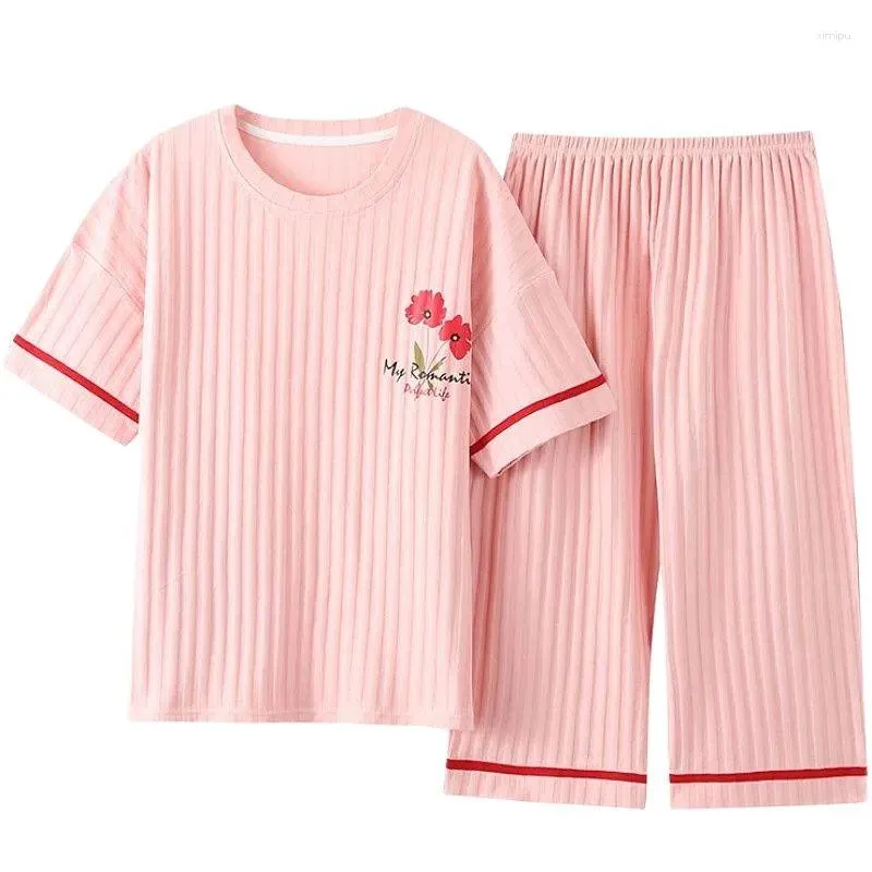 Ropa de dormir para mujeres Traje de algodón de alto grado Pajamas Damas Summer Summer pantalones de manga corta Cortos de altura de mediana edad