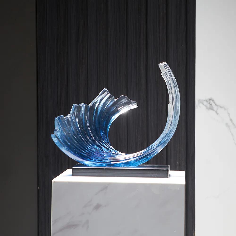 Decoratieve objecten Figurines Unieke ornamenten Creative Sea Wave Sculpture eetkamer decoratie accessoires transparante hars art 230817