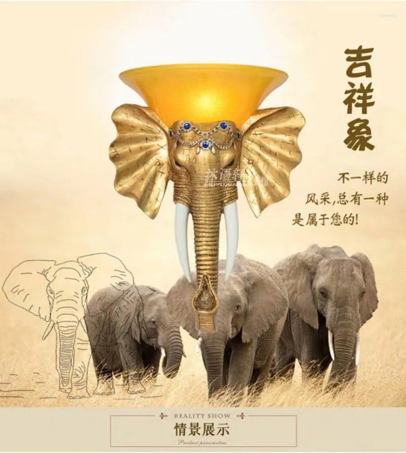Lampe murale Retro Elephant Thai Resin Creative Personality Stairs El Living Room Aisle Home Ivory Lighting