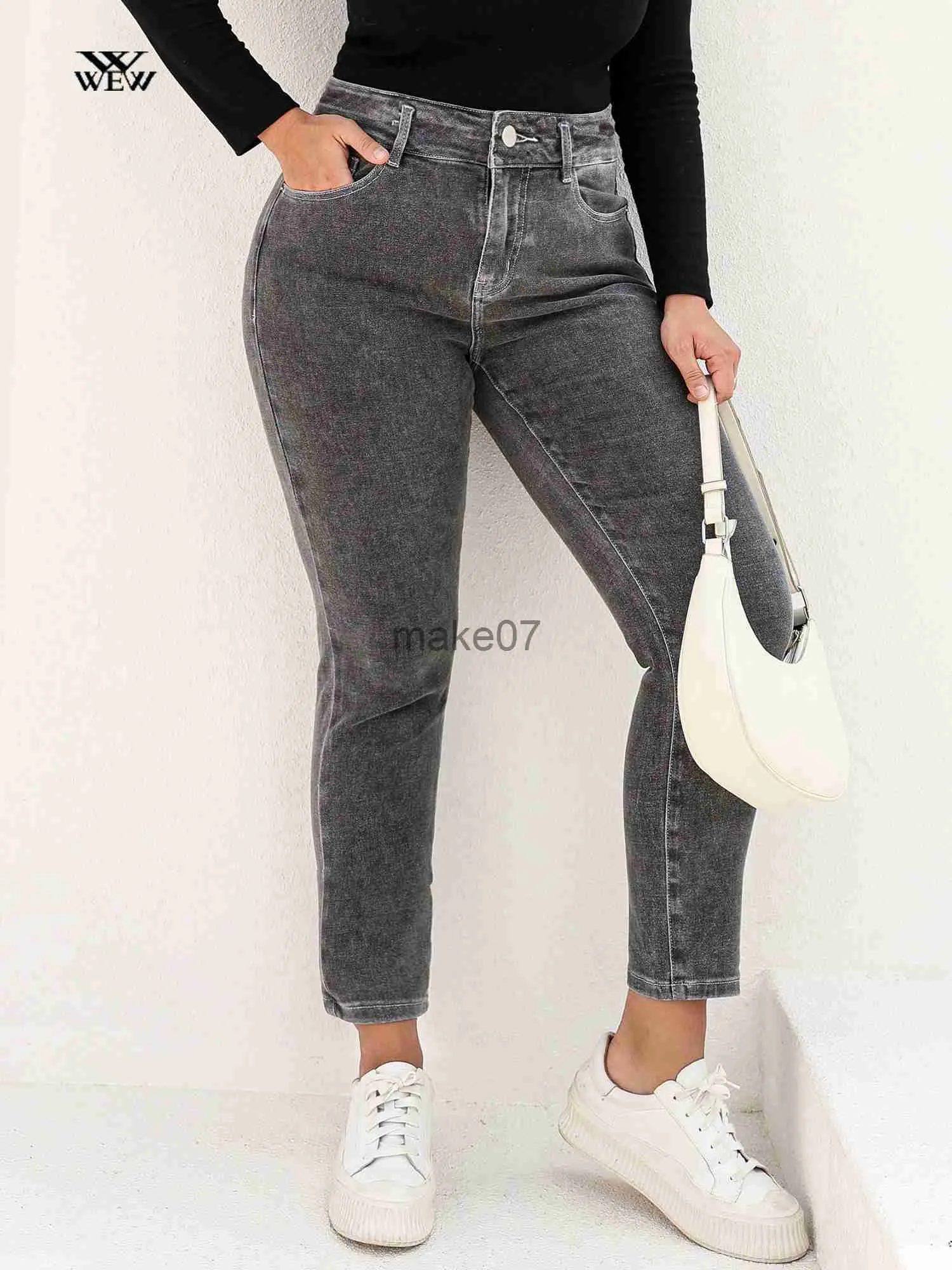 Frauen Jeans Plus Größe graue Jeans für Frauen dehnte hohe Taille -Mutter Jeans Harem in voller Länge Wäsche Denim Jeans kurvige 100 kgs Jeans J230818