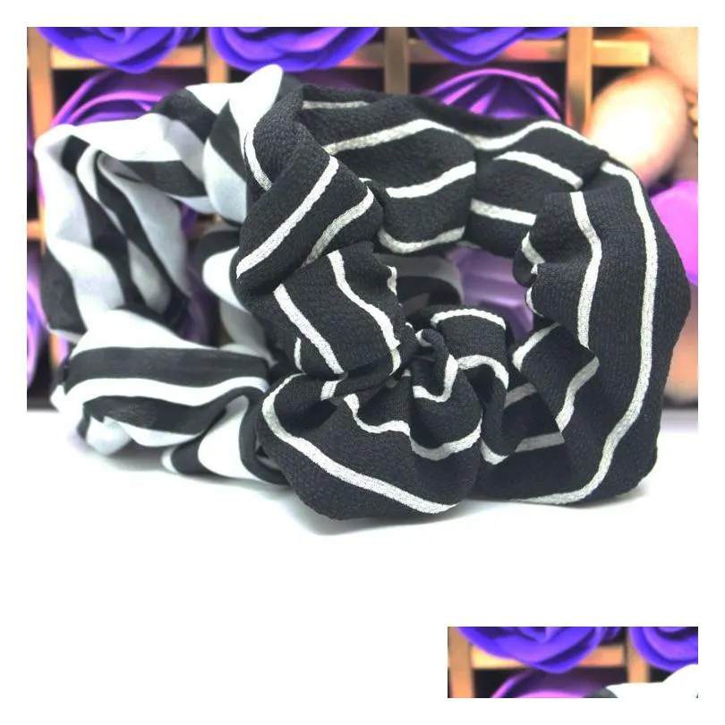 Hair Accessories 2Pcs/Lot Girls Classic Black And White Stripes Scrunchie Elastic Bands Womens Rope Ponytail Holder Headwear Drop Deli Dhs5R