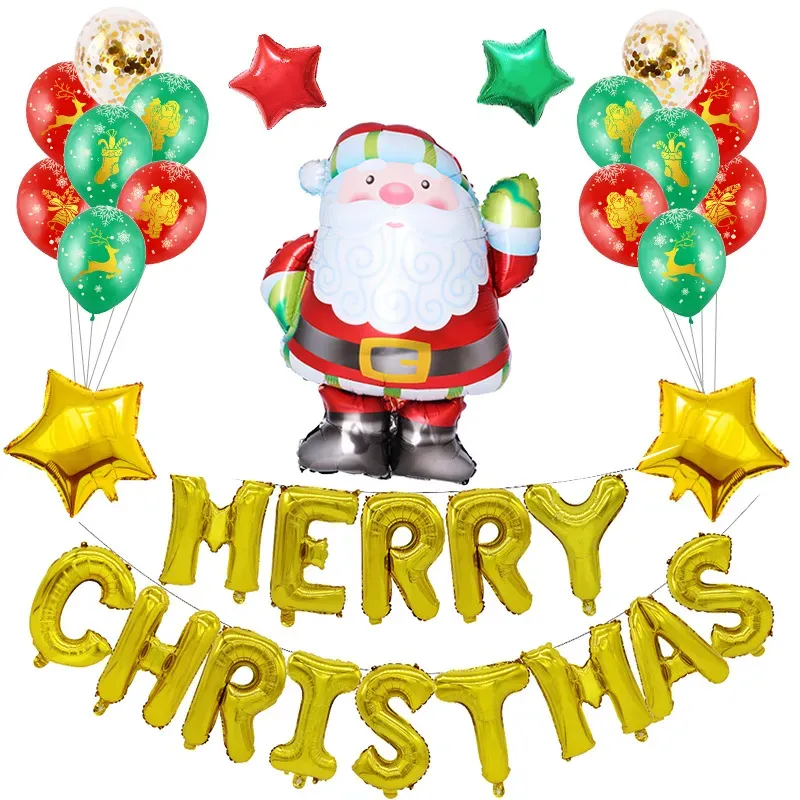 Christmas Aluminum Foil Balloon Set Xmas Latex Balloon Home Christmas Decoration Cartoon Santa Claus Helium Balloon Wholesale DBC ZZ