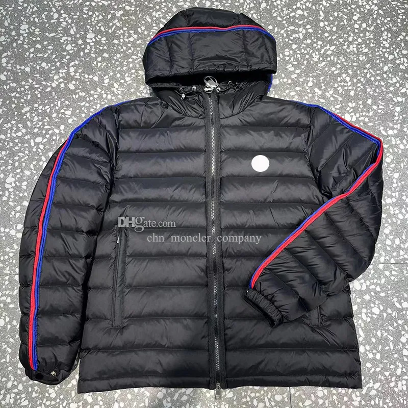 Hot Sale Hot Sale Arm Colorful Stripes Mens Down Jacket Chest Badge Hooded Puffer Jacket Winter Fashion Designer Warm Coat Man Down Jackets Asian Size
