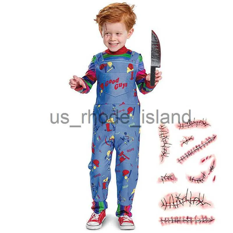 Cosplay Chucky disfraz de Halloween para niñas juego de niños niño Chucky disfraz enviar cicatrices tatuaje pegatinas regalos x0818