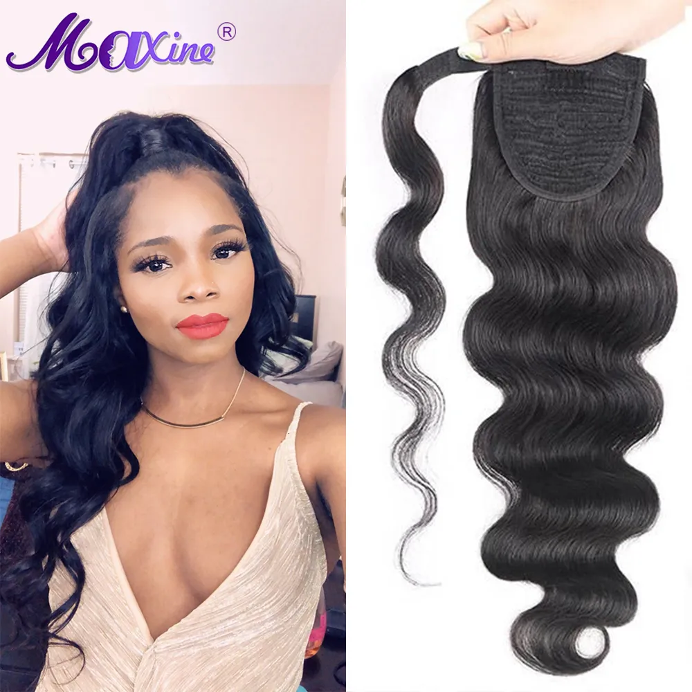 Kantpruiken maxine body wave staart menselijk haar lange golvende 150 g trekkoord staartomwikkel rond staart Braziliaans Remy Hair 230817