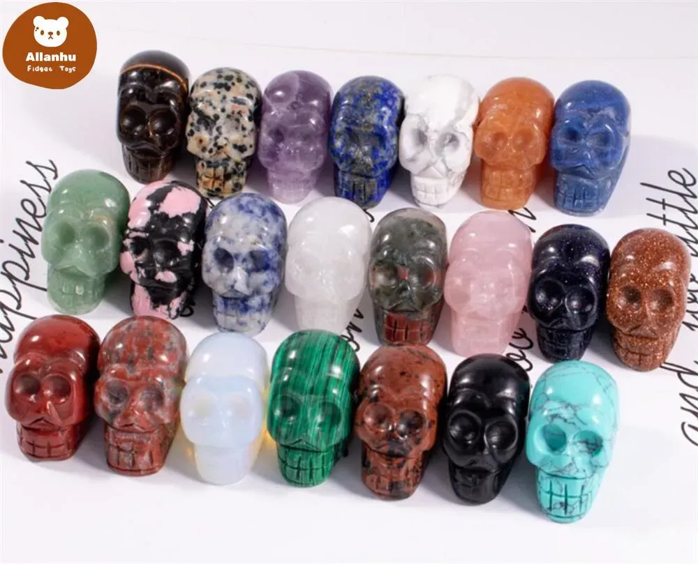 Party Decoration 1 Inch Crystal Quarze Skull Sculpture Hand snidad ädelstenstaty Figur Collectible Healing Reiki Halloween FY7960 0818