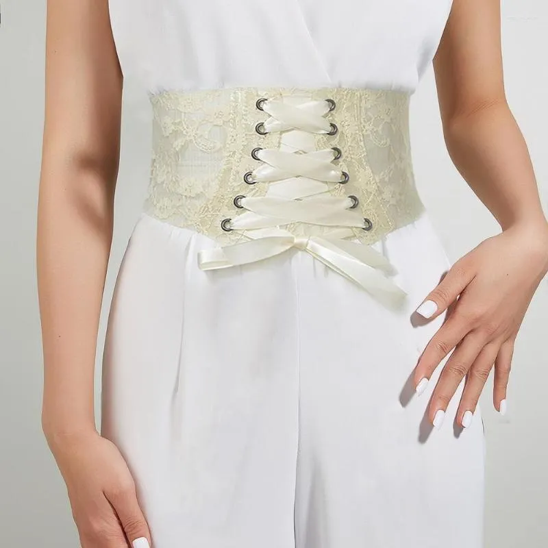 Adjustable See Through Wide Girdle Belt With Embroidery Lace For Women  Sweet Elastic Corset With Laces Up Back Buttons From Miriamalen, $8.49