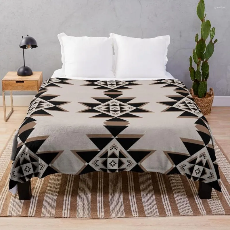 Coperte rustica bohémien sud -occidentale tribale beige marrone nero azteco motivo boho letto anime lancio estate coperta