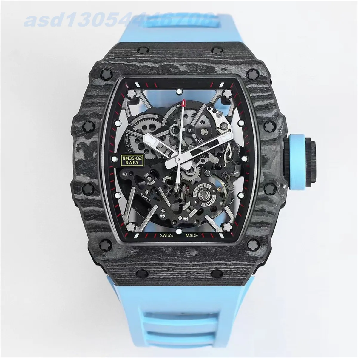 BBR Carbon Fiber automatisch mechanisch horloge RM35-02 Witte GEM-schokdemper Rubberen band Titanium legering vouwbespit ultra licht 50g saffierspiegel