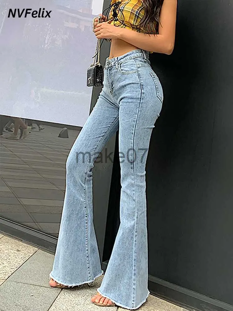 Kvinnors jeans flare jeans byxor kvinnor vintage denim damer jeans kvinnor hög midja mode stretch fickbyxor plus storlek bred ben jeans j230818