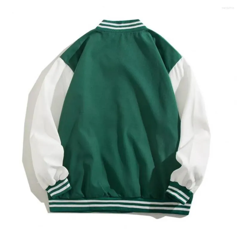 Men's Jackets Stand Collar Jacket Streetwear Baseball Stylish Contrast Color Coats With Elastic Cuffs Collars For Spring