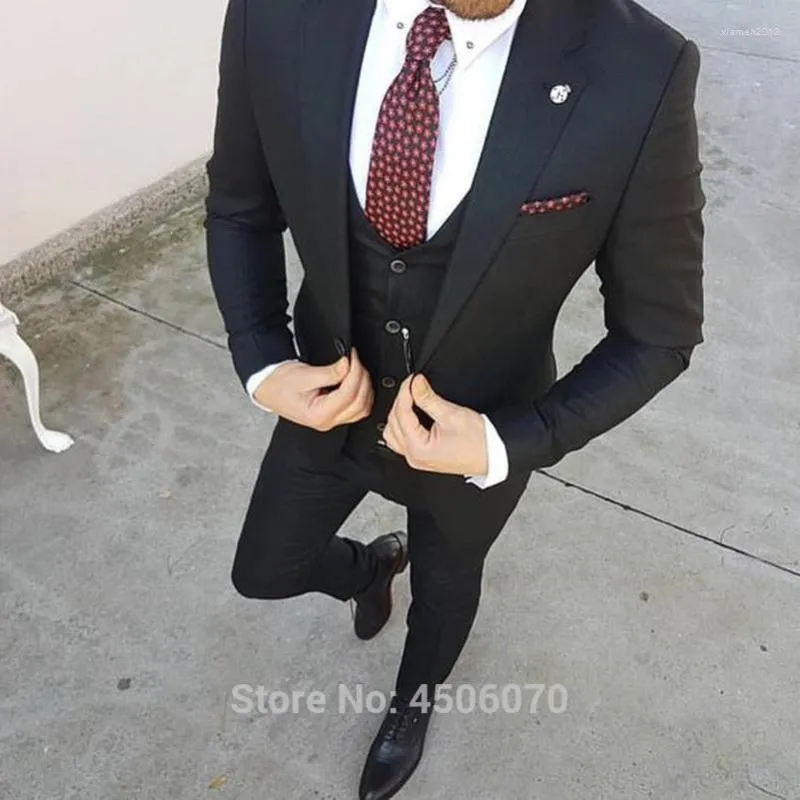 Garnitury męskie Czarne męskie Business Slim Fit Wedding Wedding Tuxedos Groom Wear obludnik Costume Homme 3pcs (kamizelka spodni)