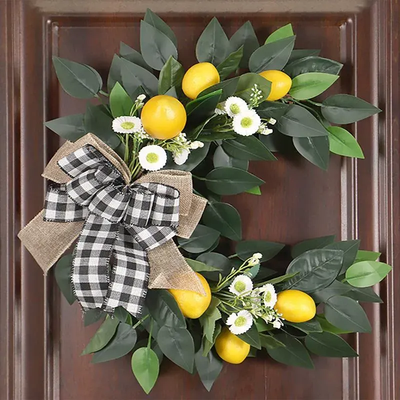 Decorative Flowers Wreaths With Artificial Lemons Fake Floral Ring Wreath Little Daisy Spring Summer Simulation Front Door Decor ZZ