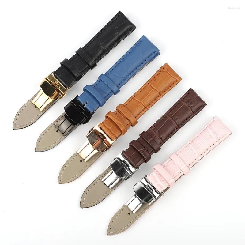 Watch Bands Echtes Leather Uhrenband 18mm 20 mm 22 mm 24 mm Automatische Schmetterlingsschnalle Business Band Armband Accessoires Armbänder Armbänder
