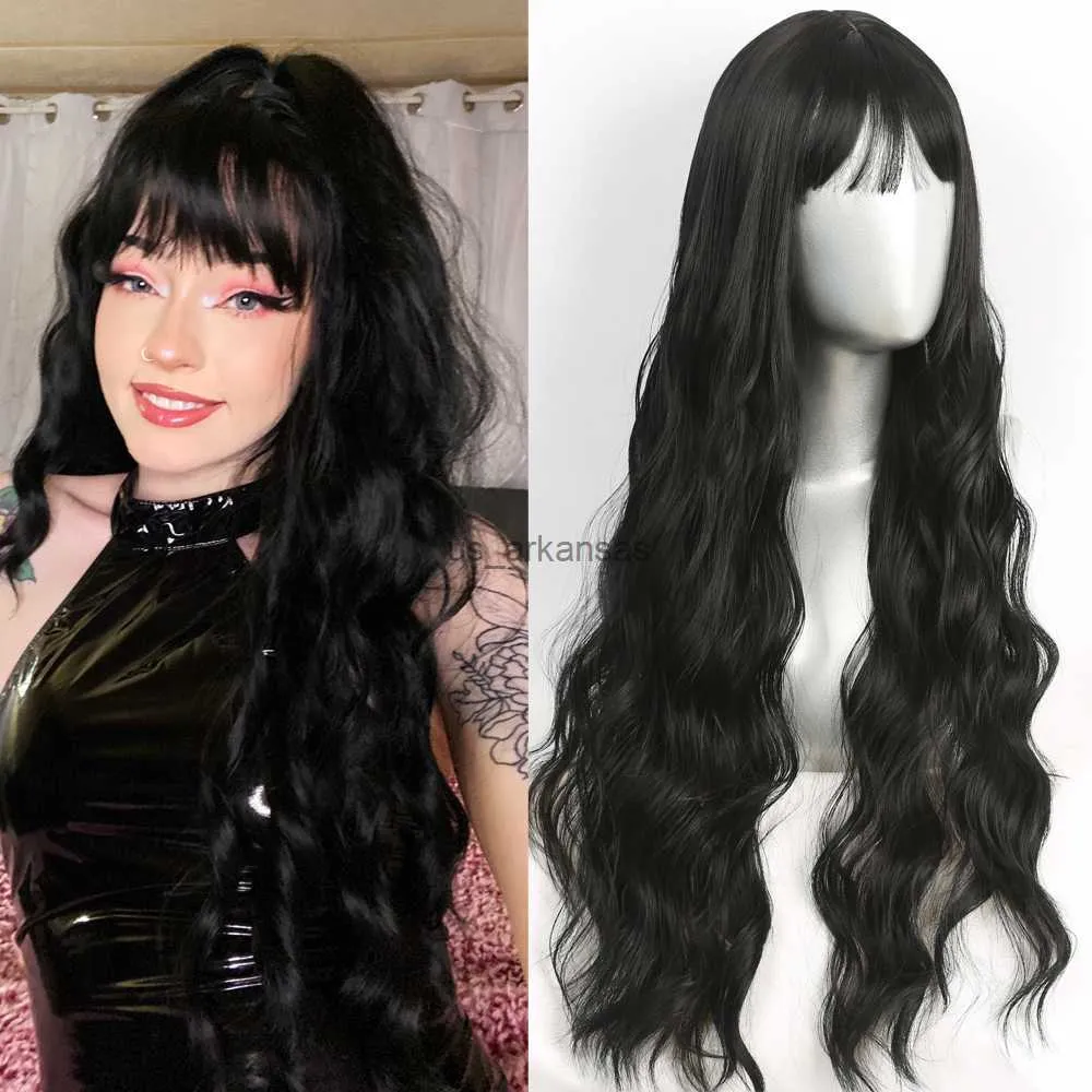 Synthetic Wigs Synthetic Brazilian Cosplay Wig Long Black/Brown Wavy With Fluffy Bangs Wigs For Women To Wear Daily/Cosplay Heat-Resistant HKD230818