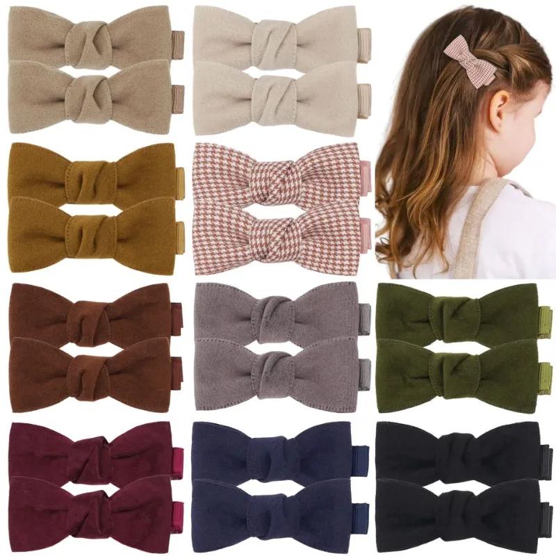 60pc/Los 2,4 "Samt handgefertigtes Bogenhaarclips für Herbst und Winter, Schulmädchen Leder Bögen Haarnadel Kinder Barrettes Kopfbedeckung Bulk