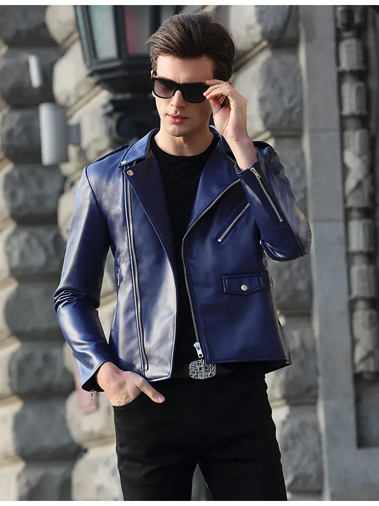 Men's Jackets business laether jacket mens Spring Autumn Short Fitted Cool Black Faux Leather Biker Jacket Men Zipper Long Sleeve Plus Size 230816