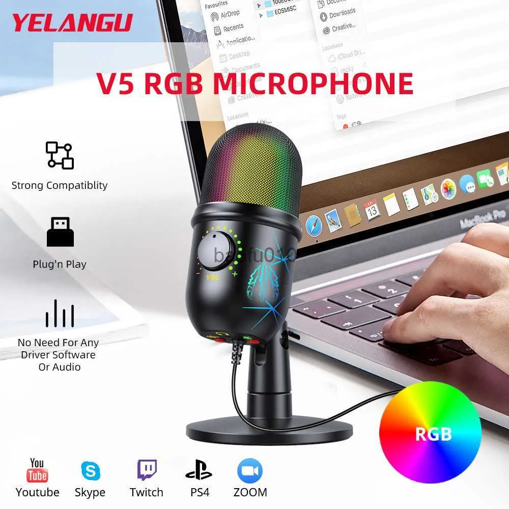 Microphones YELANGU RVB Ordinateur Condensateur Microphone De Bureau USB Gaming Pc Mic Pour Streaming Podcasts Pour Youtube Vidéo Mikrofo/microfon HKD230818