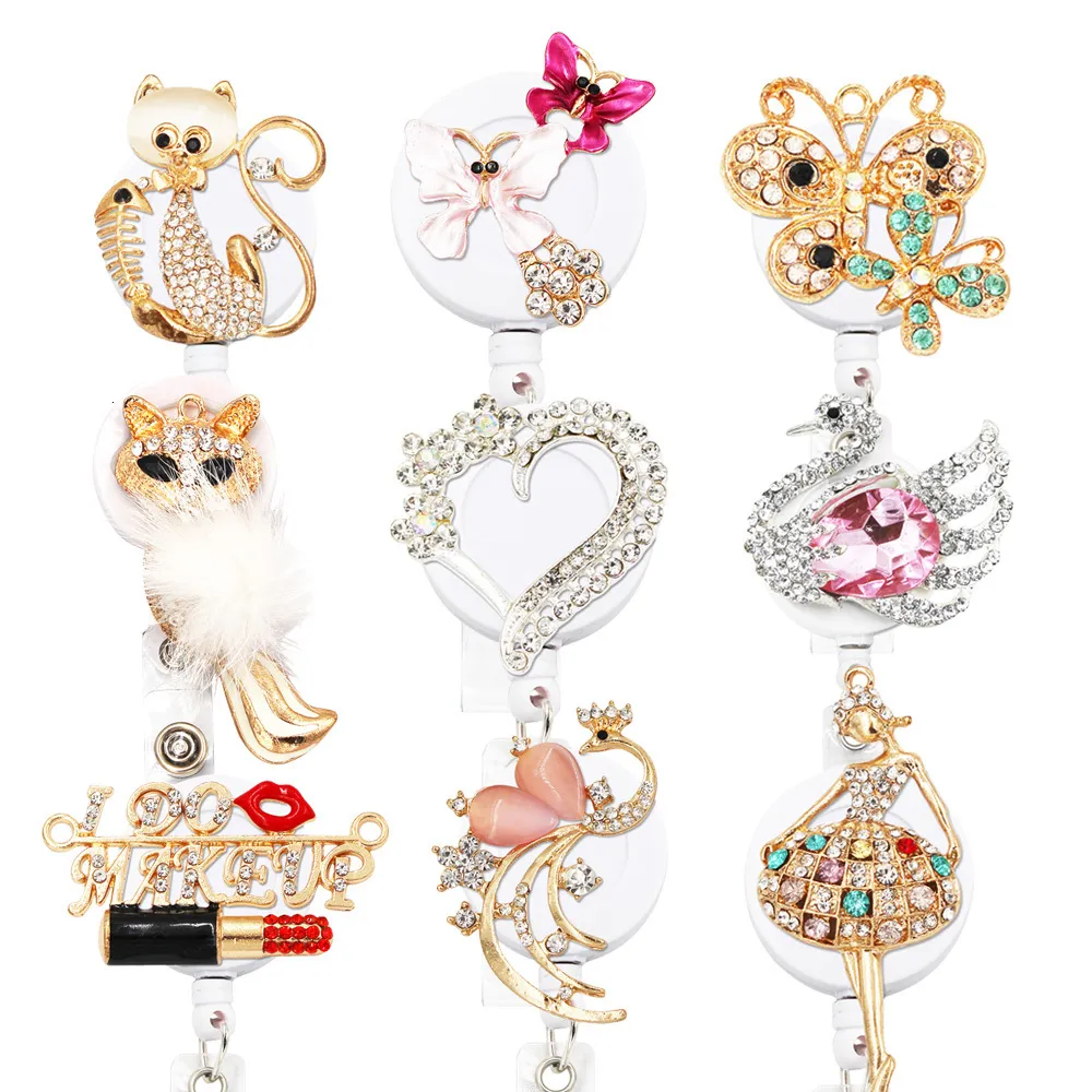 Other Office School Supplies Heart Butterfly Animal Style Retractable Badge Holder with Alligator Clip Cord ID 230818