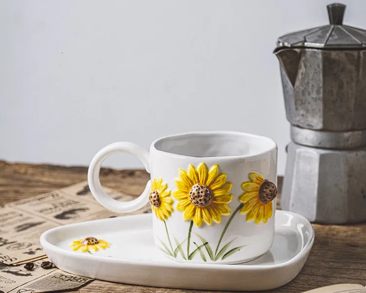 DHgate.com:Mugs 1 Set Ceramic Sunflower Coffee Mug With