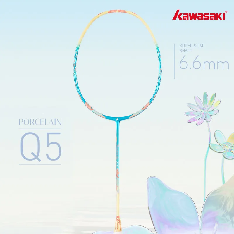 Andra sportvaror Porslin Q5 Kvinnlig badminton racket Super Slim Shaft 5U Carbon Fiber Raquette för spelare L230816