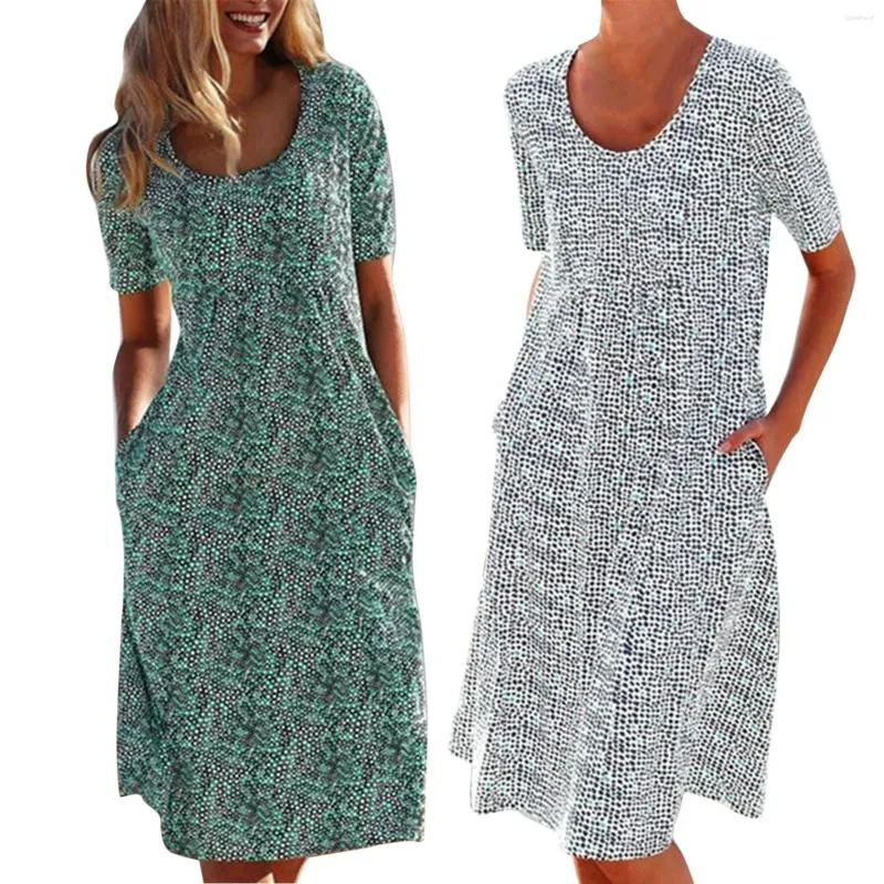 Robes décontractées Sun Femmes Summer Summer à manches TUNIQUE MIDI MIDI DRESSES Daisy Imprimer le dimanche Robe pour Maxi