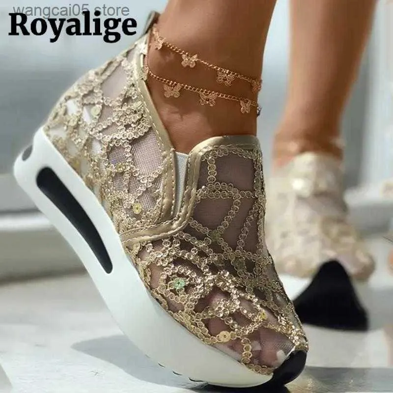 Klädskor kvinnor kilar sandaler casual mesh andningsblommor plattform skor för kvinnor 2023 sommar nya mode damer skor lätt t230818