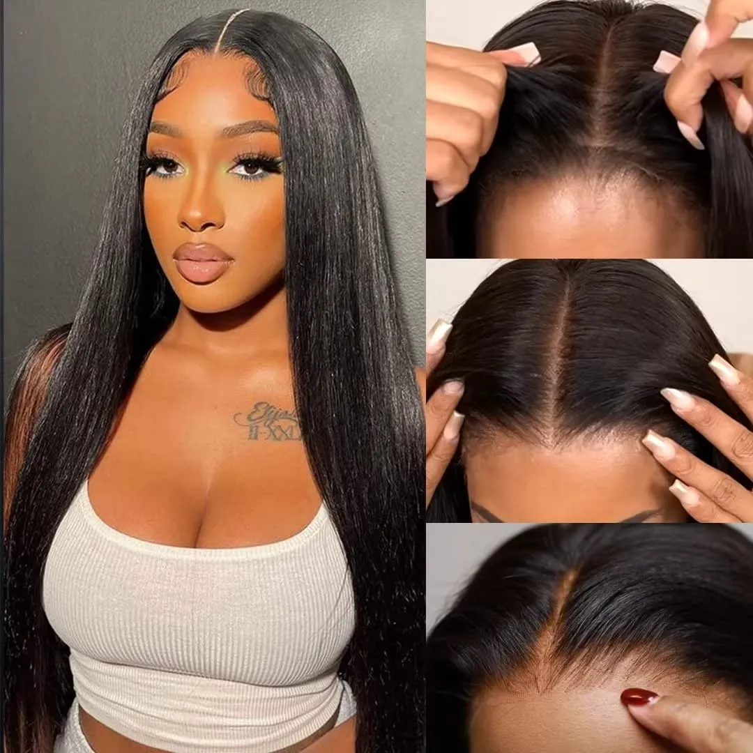 24 Inch Glueless Wigs Human Hair Pre Plucked Straight Lace Front Wigs 180 Density No Glue 220%density 5X5 Lace Closure Wigs Peruvian hair