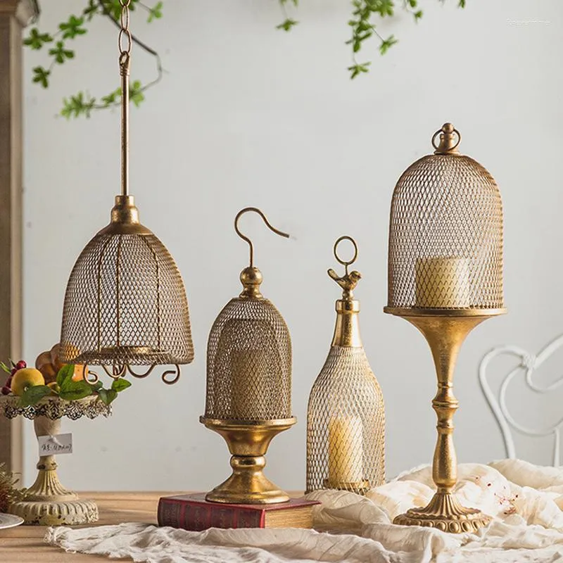Świece wiszące luksusowe metalowe vintage puste żelazne lampa geometryczna europejska dekoracje pokoju