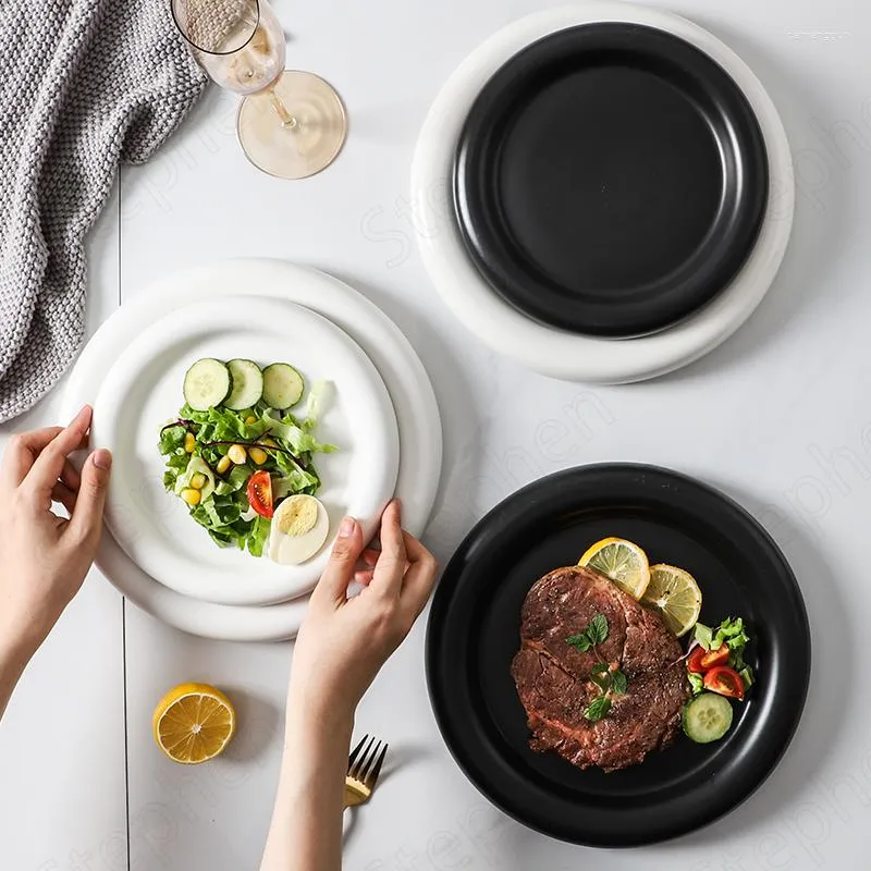 Platen creativiteit cirkel banden keramische Noordse moderne matte biefstuk pasta dinerbord salade schotel middag dessertgerechten