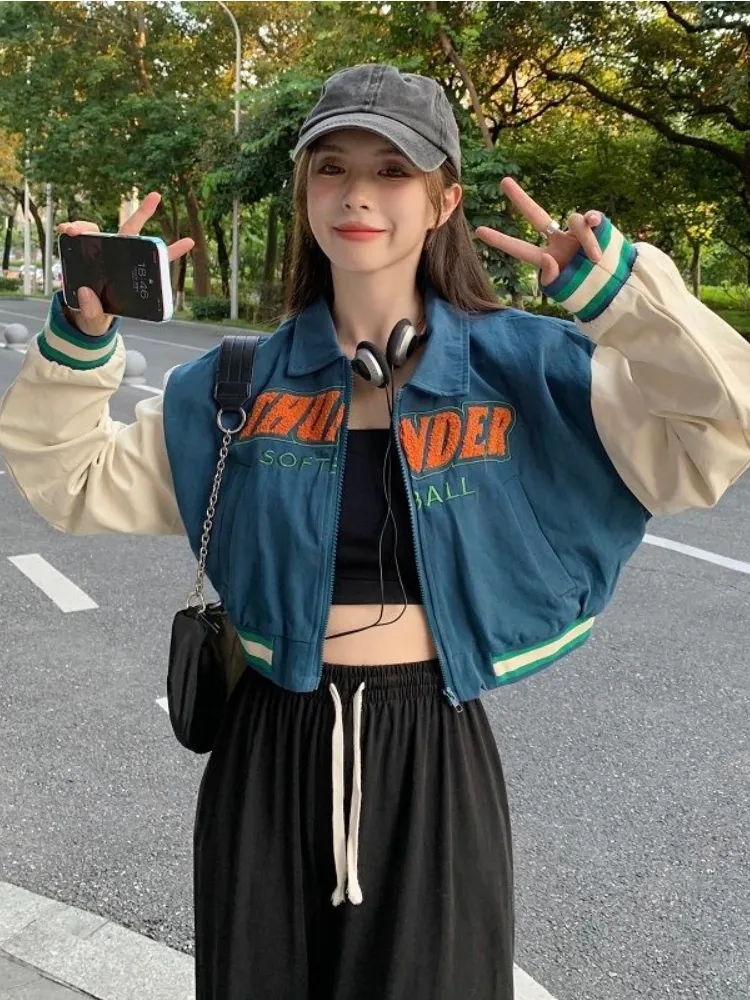 Vintage Harajuku Bomber Jacket: Korean BF Zipper Varsity Baseball