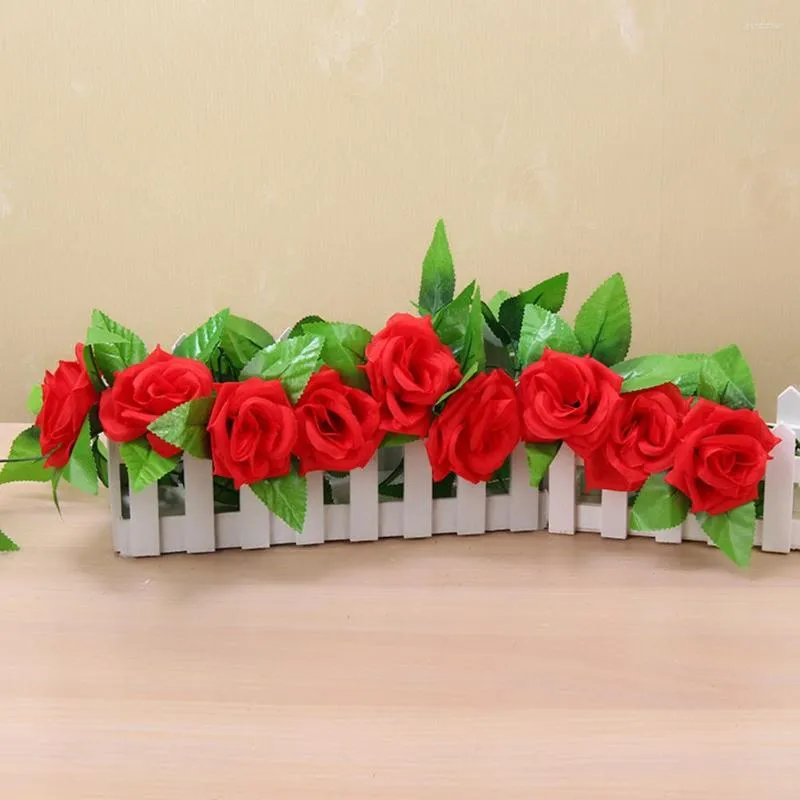 Dekorative Blumen 2,4 m gefälschte Rosen Dekoration Simulation Rosenrebe mit grünen Blättern Girland