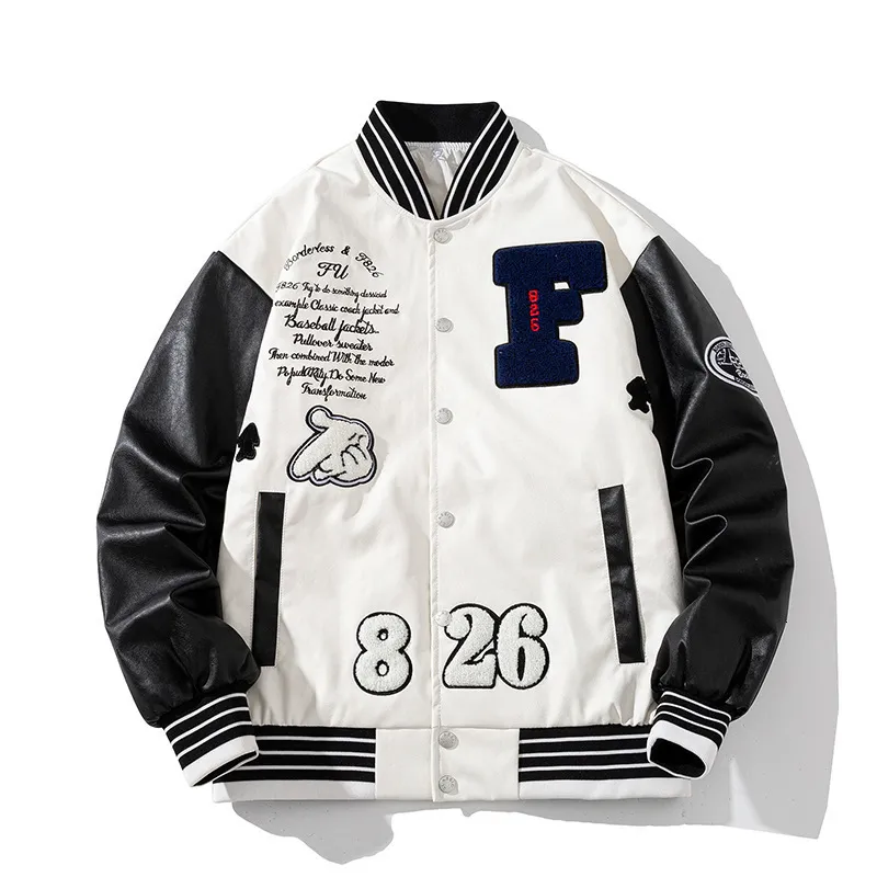 Mens Jackets Varsity Jacket Män kvinnor Patchwork Streetwear Baseball Hip Hop Letter Pu Leather Par Clothes Korean High Street 230817