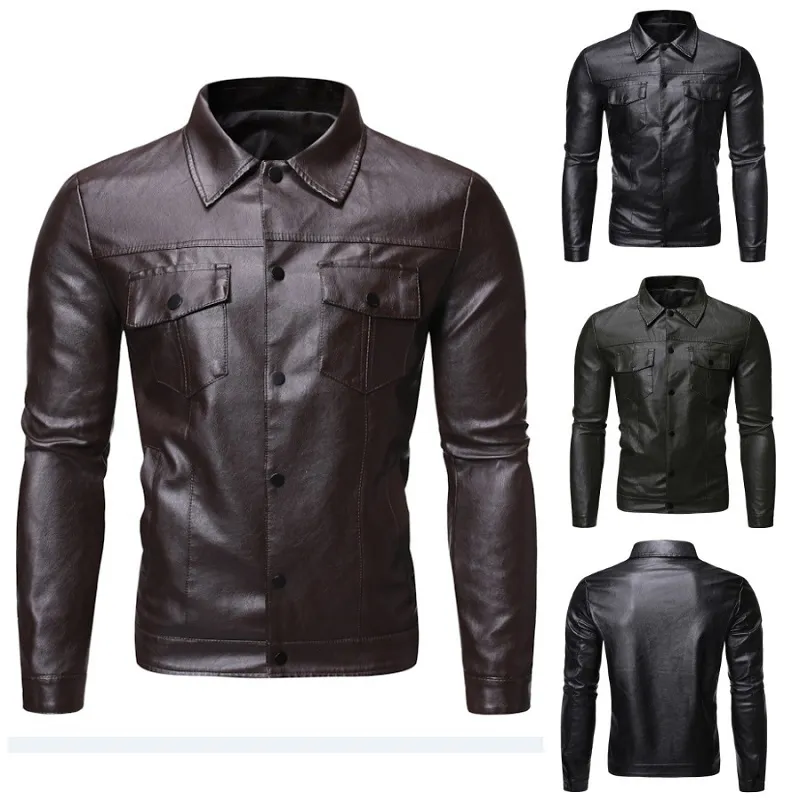 Men's Jackets Autumn and winter men's motorcycle three-dimensional patch pocket slim lapel leather jacket 230816