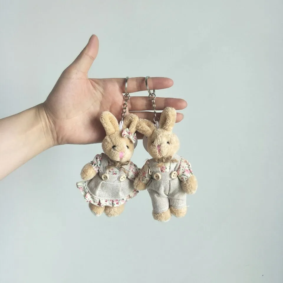 Cute Plush Bunny Keychain - Fluffy Floral Dress Rabbit Keyring for ...