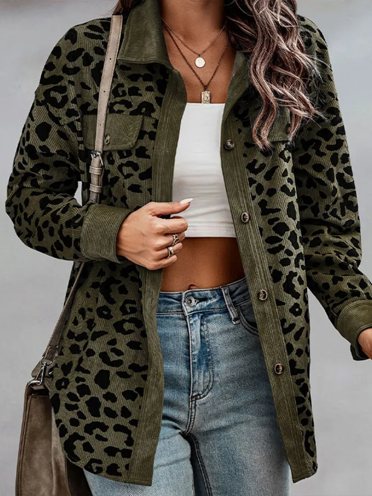 Giacche da donna giacca da stampa leopardo donne autunno inverno maniche lunghe cappotto femmina casual a tasca a petto a petto di grandi dimensioni 230818 230818