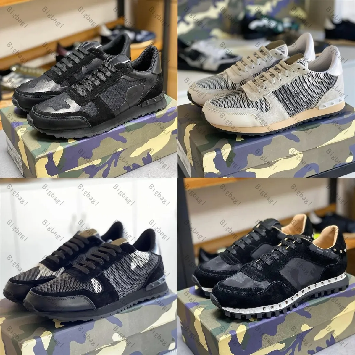 Designer Sneaker Men Shoes Camouflage Sneakers Stud Rockrunner Trainers Leather Mesh Shoe Outdoor Platform Trainer